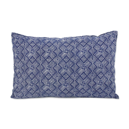 Exotic Geometry Geometric Batik Cotton Pillow Sham in Indigo from Thailand