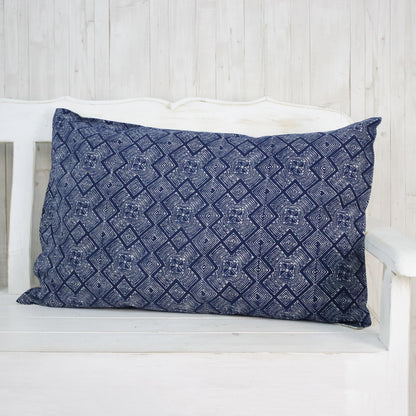 Exotic Geometry Geometric Batik Cotton Pillow Sham in Indigo from Thailand