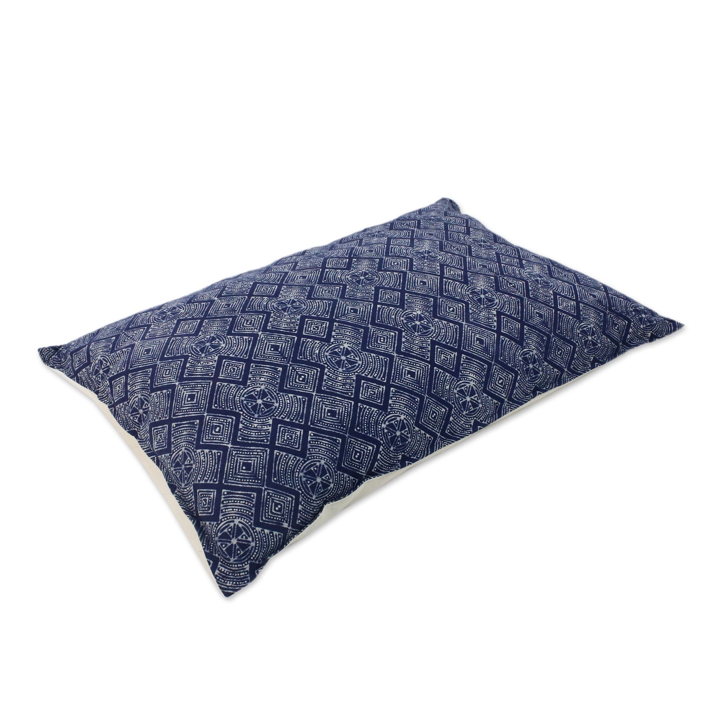 Exotic Geometry Geometric Batik Cotton Pillow Sham in Indigo from Thailand