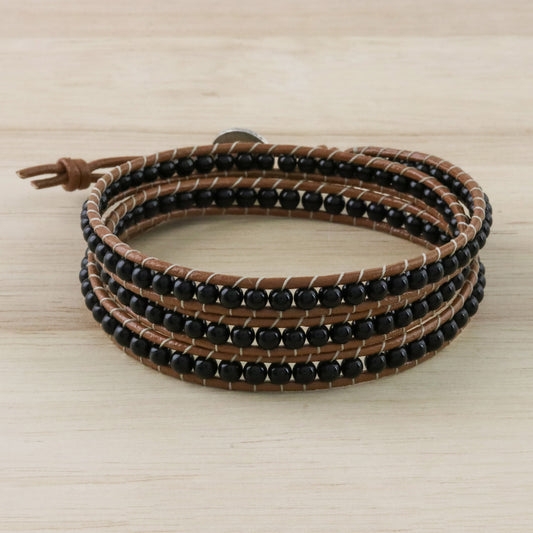 Calm Touch Onyx Beaded Wrap Bracelet from Thailand