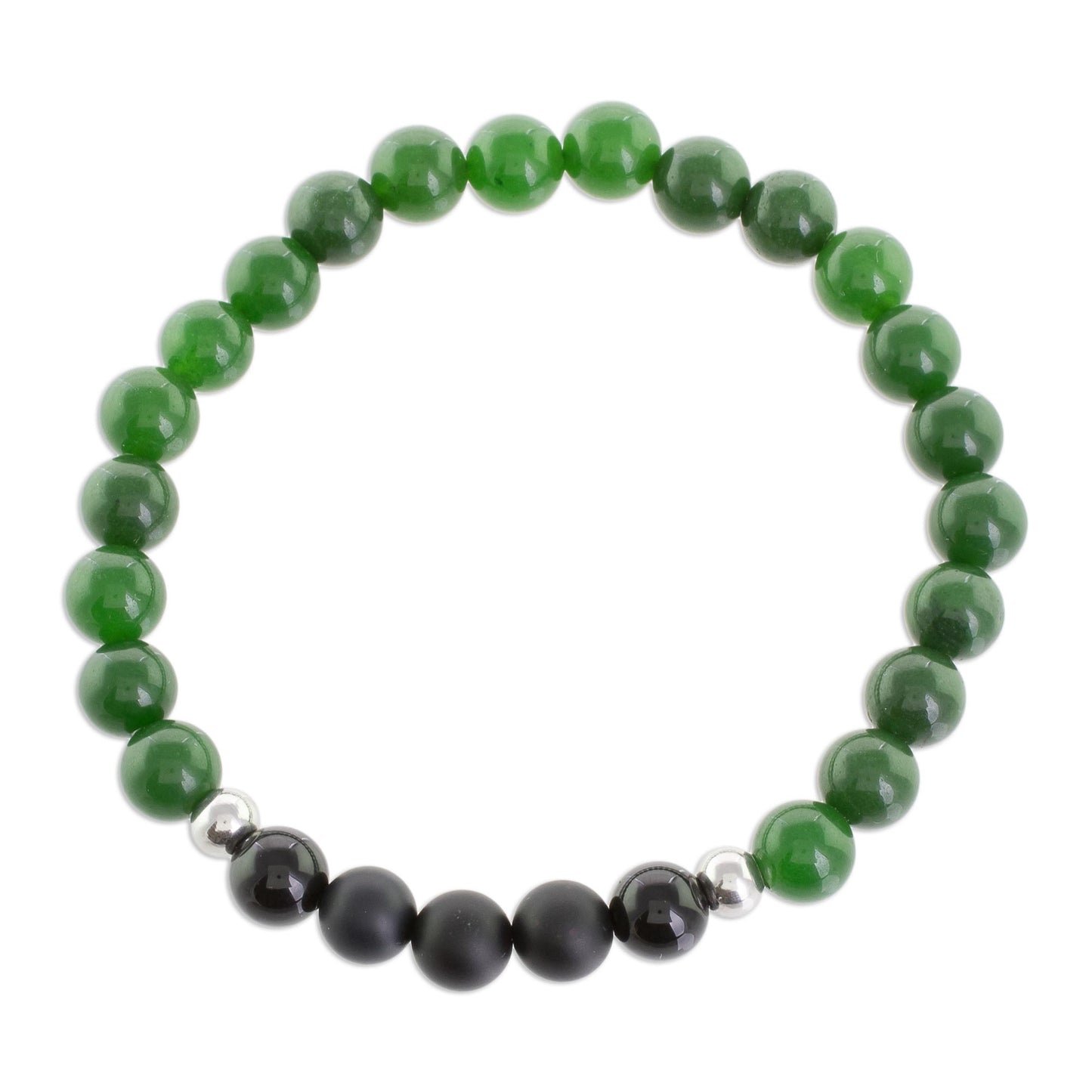 Awake Men's Jade and Agate Beaded Stretch Bracelet from Costa Rica