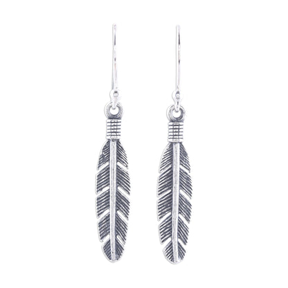 Light Touch Sterling Silver Feather Dangle Earrings from India