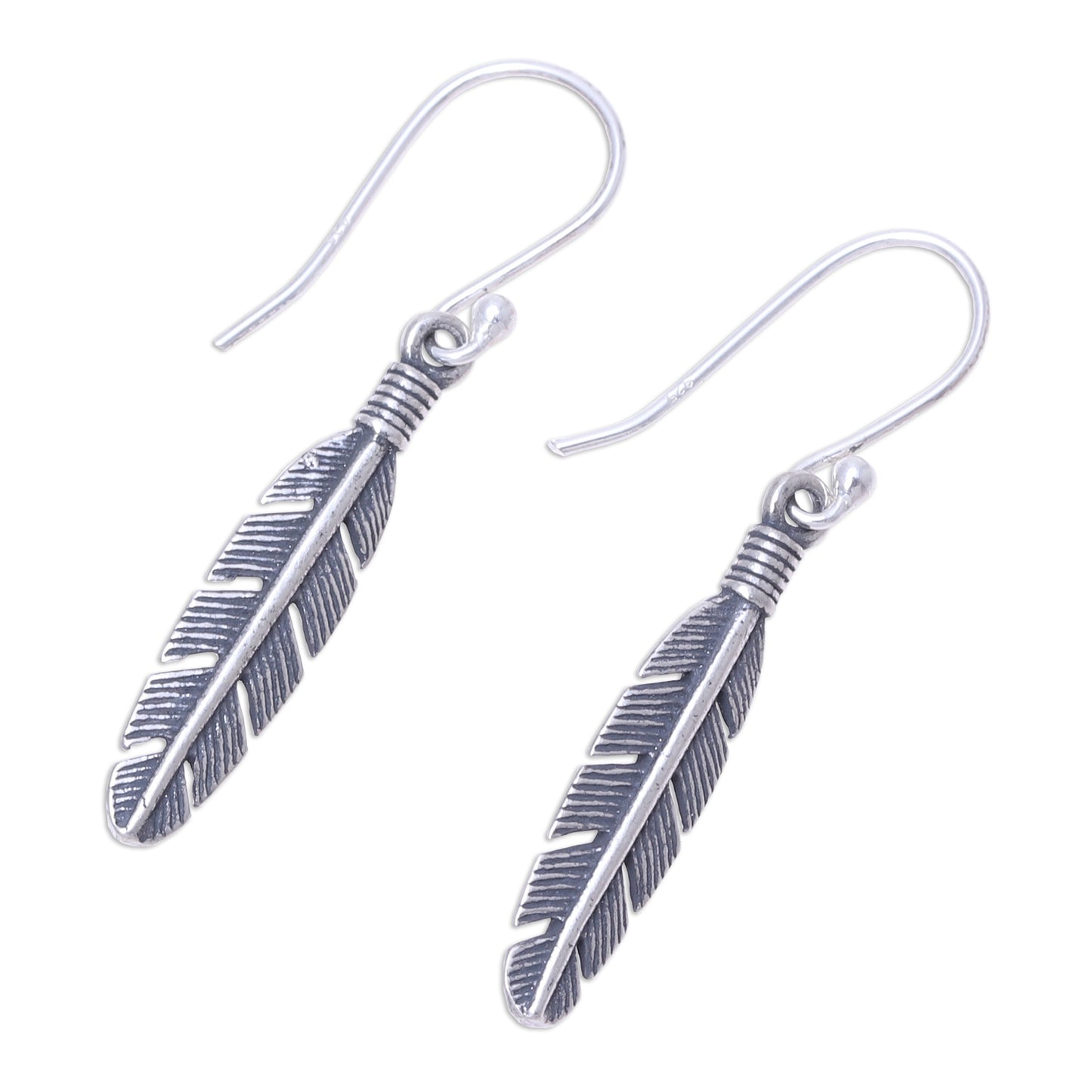 Light Touch Sterling Silver Feather Dangle Earrings from India