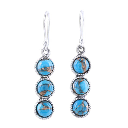 Dancing Circles Circular Sterling Silver and Composite Turquoise Earrings