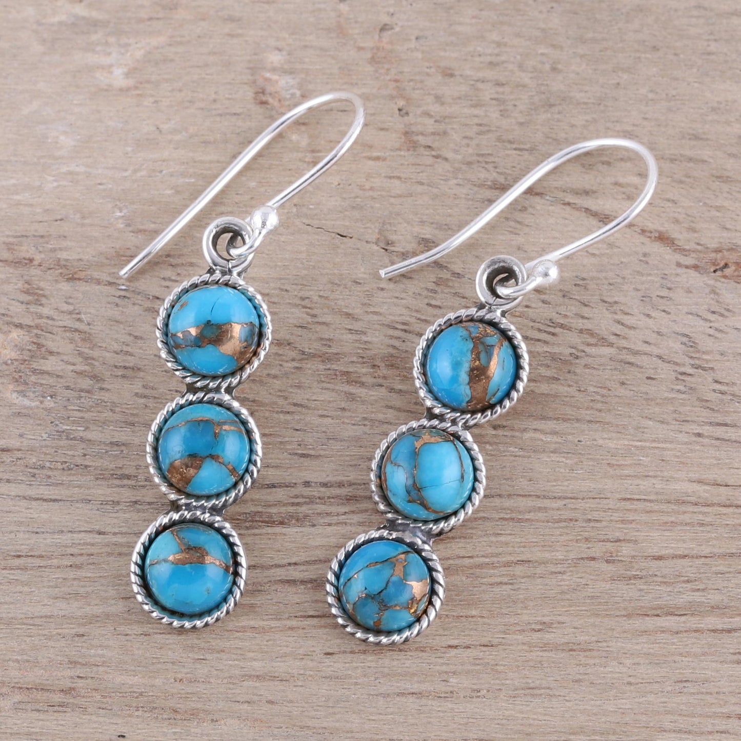 Dancing Circles Circular Sterling Silver and Composite Turquoise Earrings