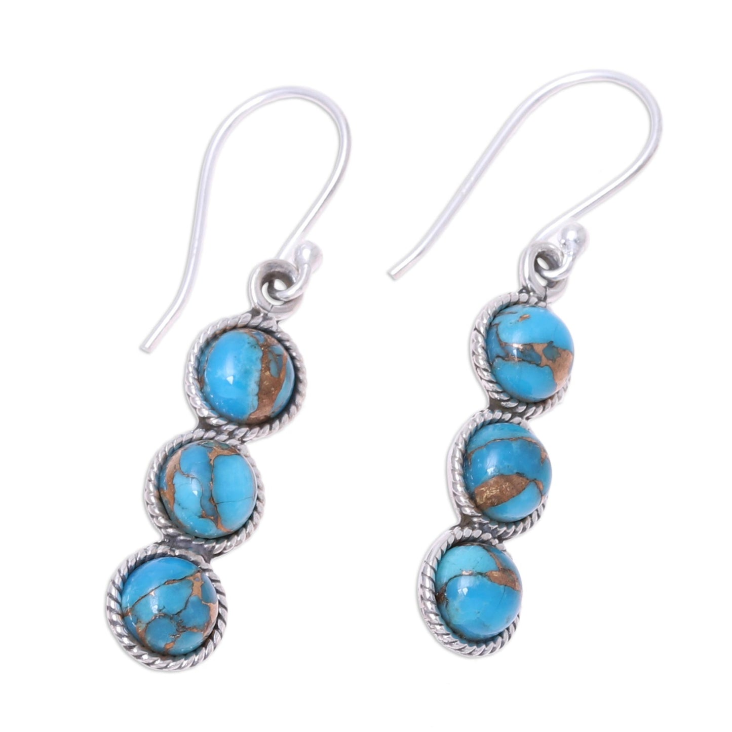 Dancing Circles Circular Sterling Silver and Composite Turquoise Earrings