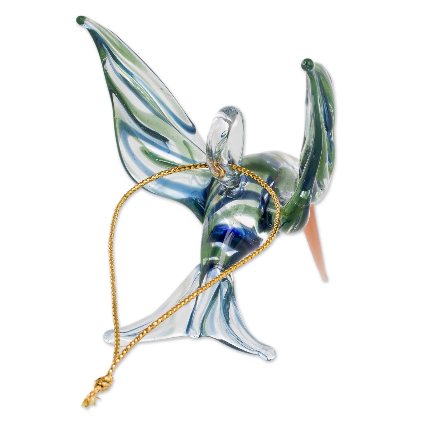 Trochilinae Hummingbird Handblown Glass Blue and Green Humminbird Figurine