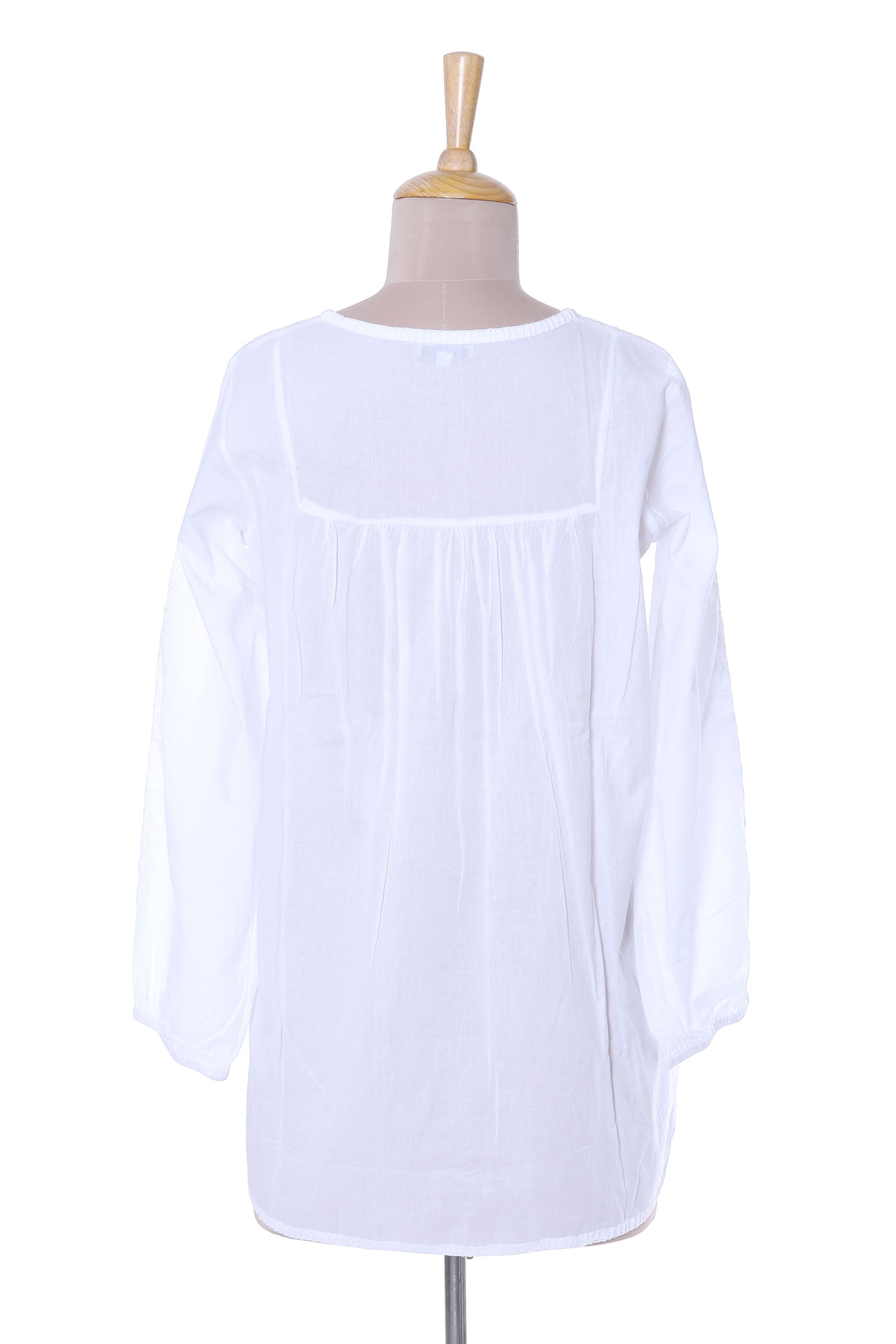 Gorgeous Chikankari Hand-Embroidered Cotton Tunic in White from India