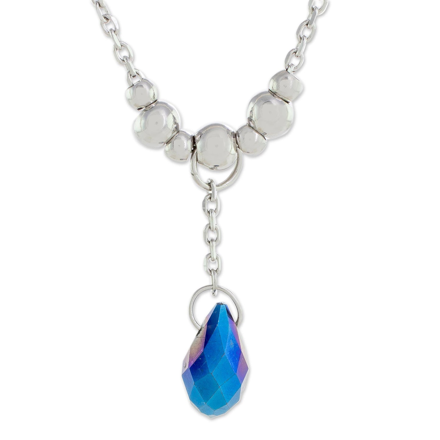 Glittering Drop in Blue Crystal Drop Pendant Necklace in Blue from Costa Rica