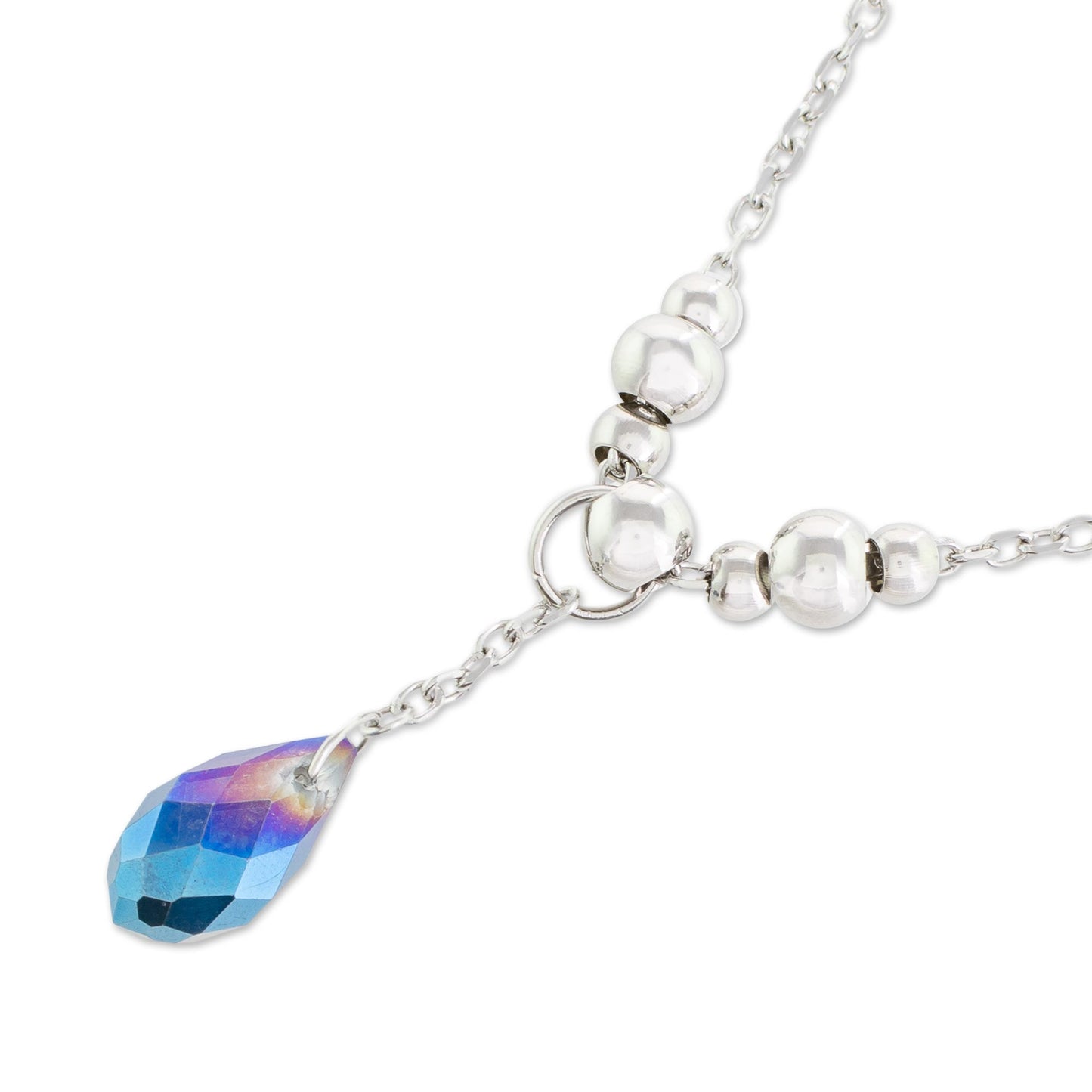 Glittering Drop in Blue Crystal Drop Pendant Necklace in Blue from Costa Rica