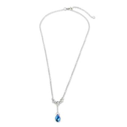 Glittering Drop in Blue Crystal Drop Pendant Necklace in Blue from Costa Rica