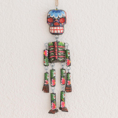 Colorful Tradition in Black Wood Floral Skeleton Wall Ornament in Black (11 in.)