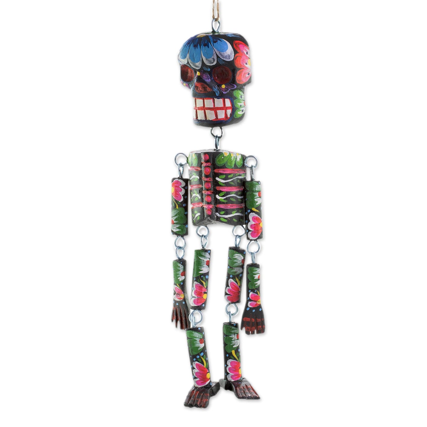 Colorful Tradition in Black Wood Floral Skeleton Wall Ornament in Black (11 in.)