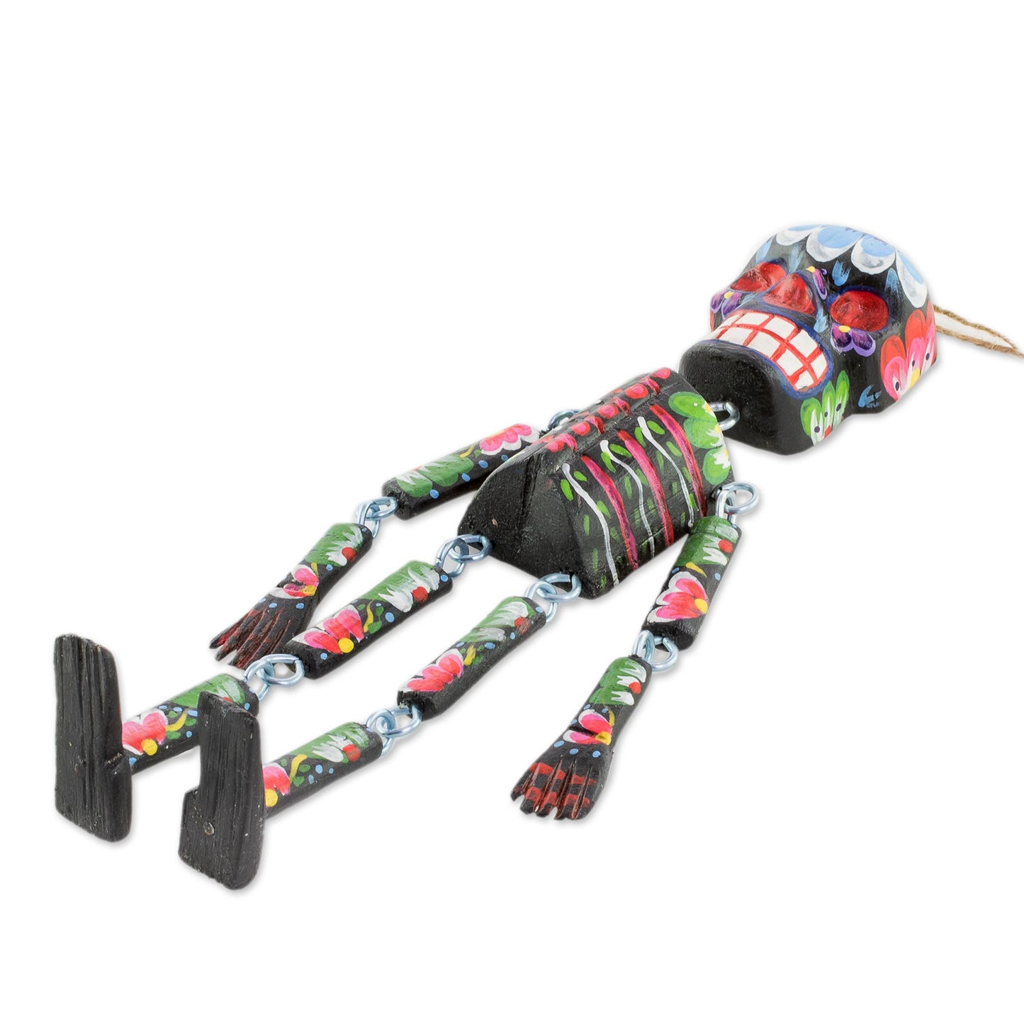 Colorful Tradition in Black Wood Floral Skeleton Wall Ornament in Black (11 in.)