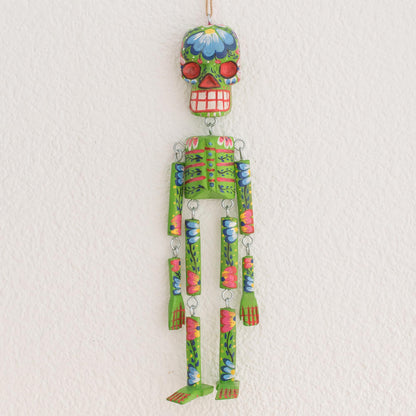 Colorful Tradition in Green Wood Floral Skeleton Wall Ornament in Green (15 in.)