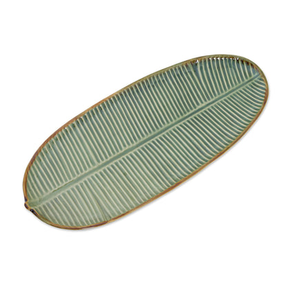 Banana Vibes Leaf-Shaped Ceramic Platter from Bali