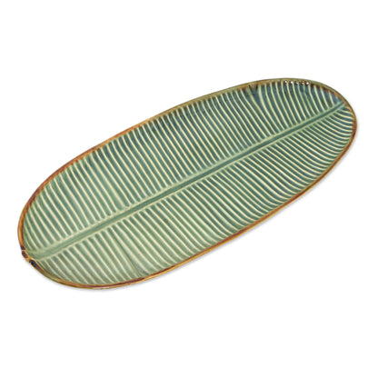 Banana Vibes Leaf-Shaped Ceramic Platter from Bali