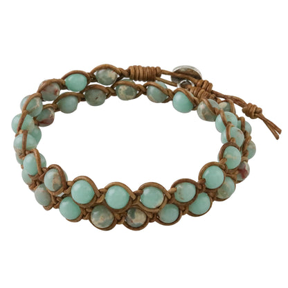 Sky Orbs Jasper Beaded Wrap Bracelet in Blue from Thailand