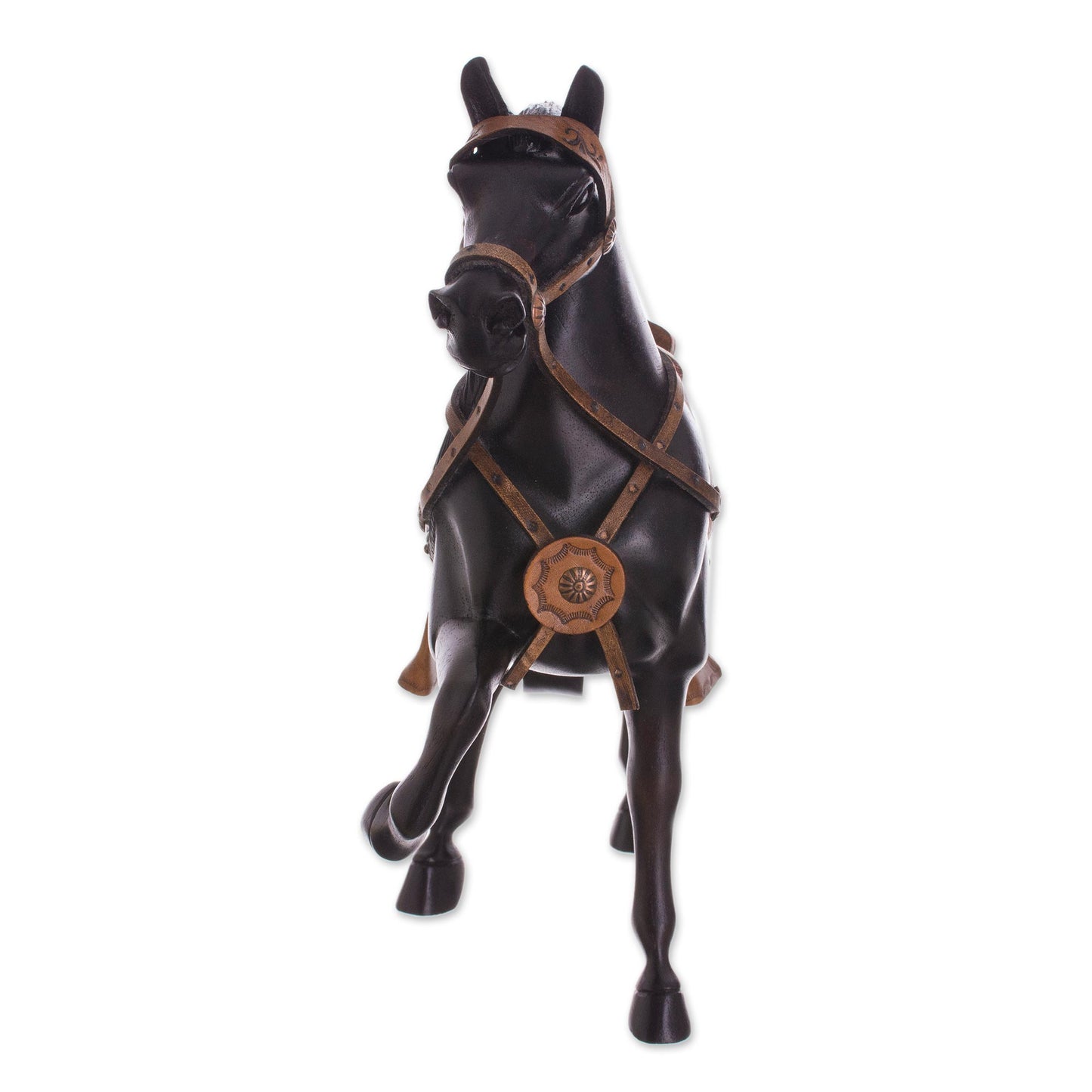 Peruvian Paso Horse Cedar Wood and Leather Horse Sculpture from Peru (11.5 in.)