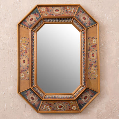 Colonial Majesty Floral Reverse-Painted Glass Wall Mirror from Peru