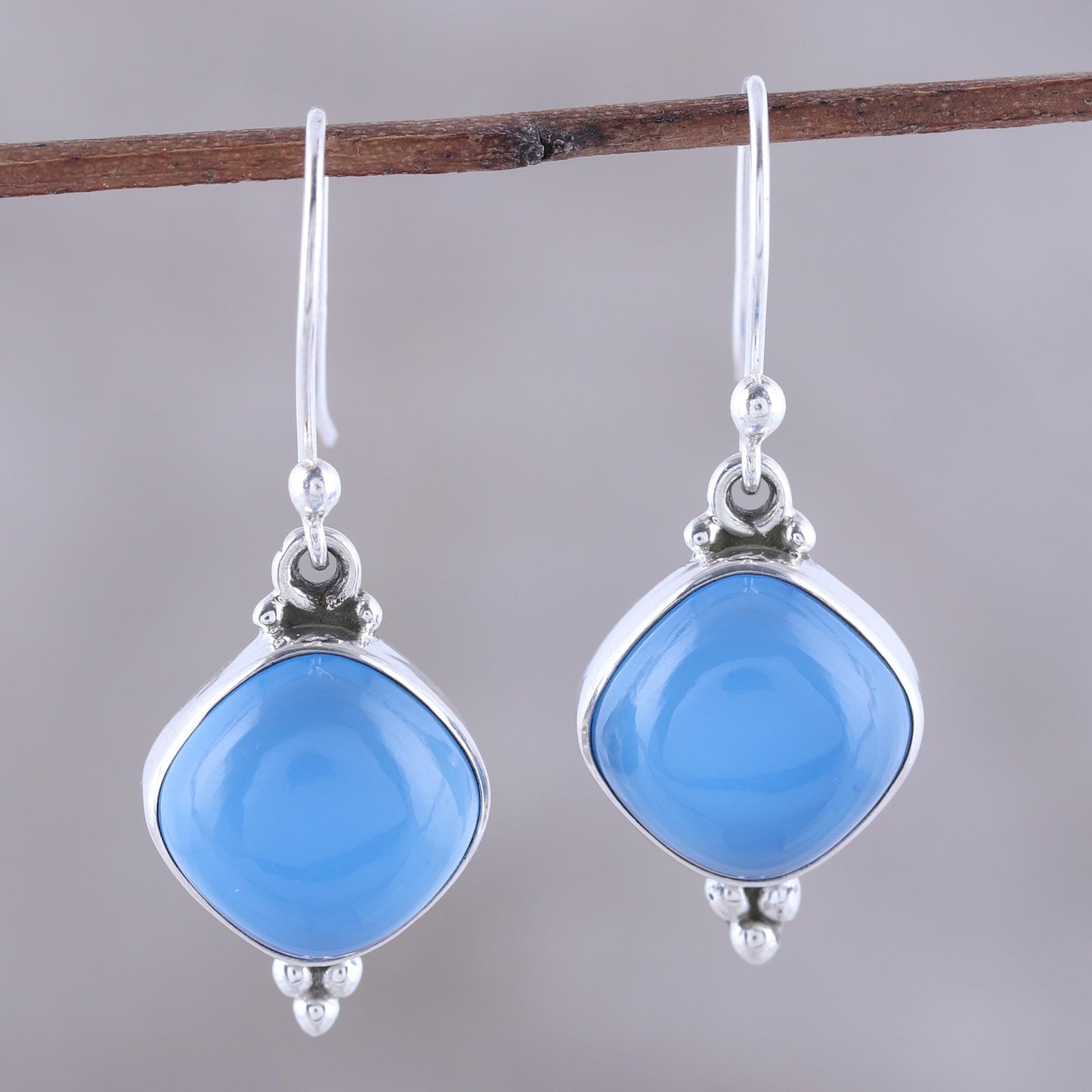 Gleaming Grandeur Chalcedony Dangle Earrings from India