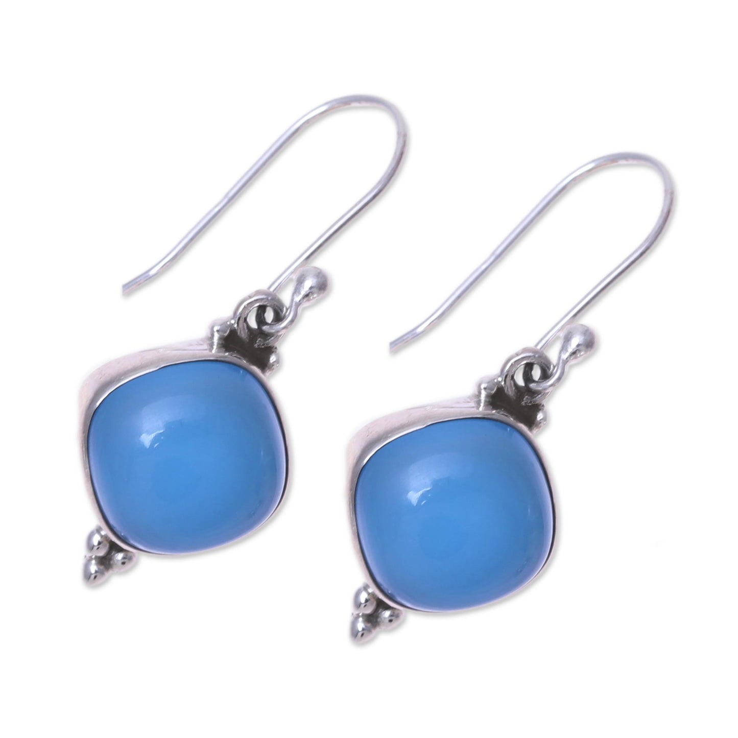 Gleaming Grandeur Chalcedony Dangle Earrings from India