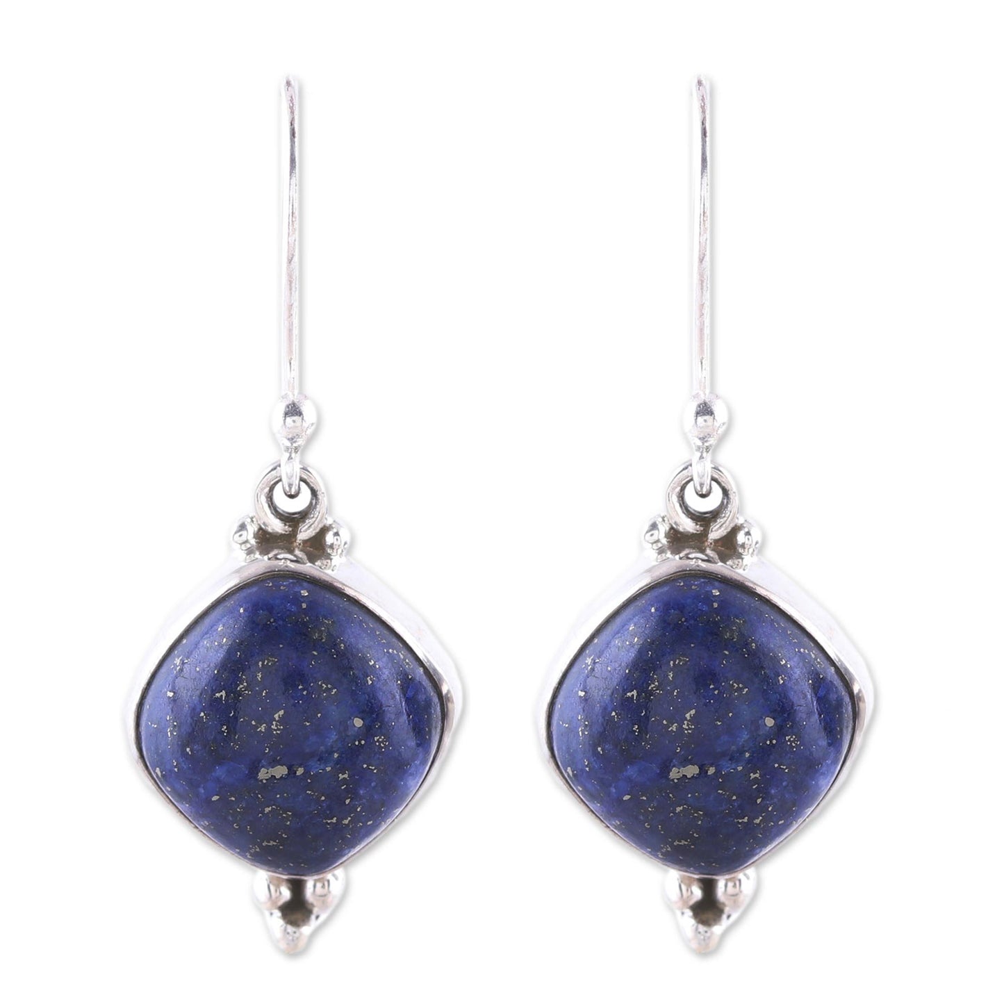 Gleaming Grandeur Lapis Lazuli Dangle Earrings from India