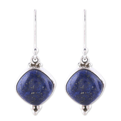 Gleaming Grandeur Lapis Lazuli Dangle Earrings from India