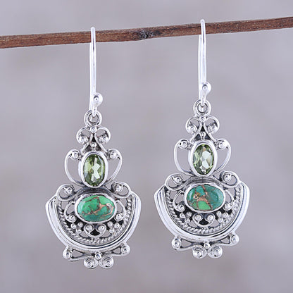 Green Swing Peridot and Green Composite Turquoise Earrings from India