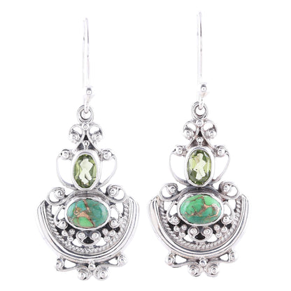 Green Swing Peridot and Green Composite Turquoise Earrings from India