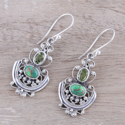 Green Swing Peridot and Green Composite Turquoise Earrings from India