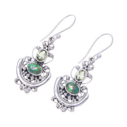 Green Swing Peridot and Green Composite Turquoise Earrings from India