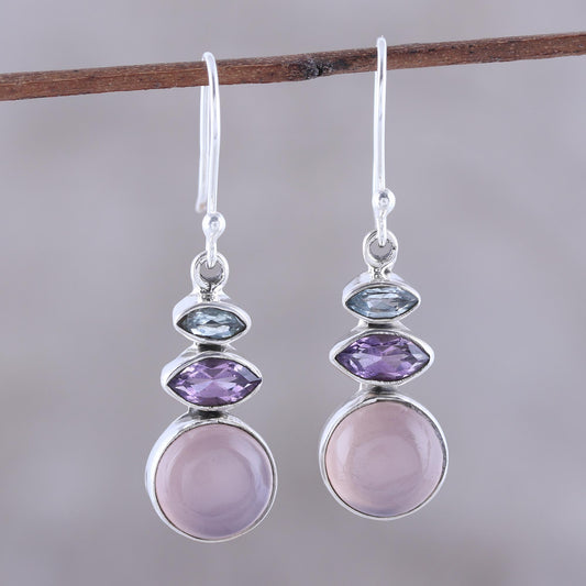 Peaceful Dazzle in Pink Multi-Gemstone Dangle Earrings in Pink from India