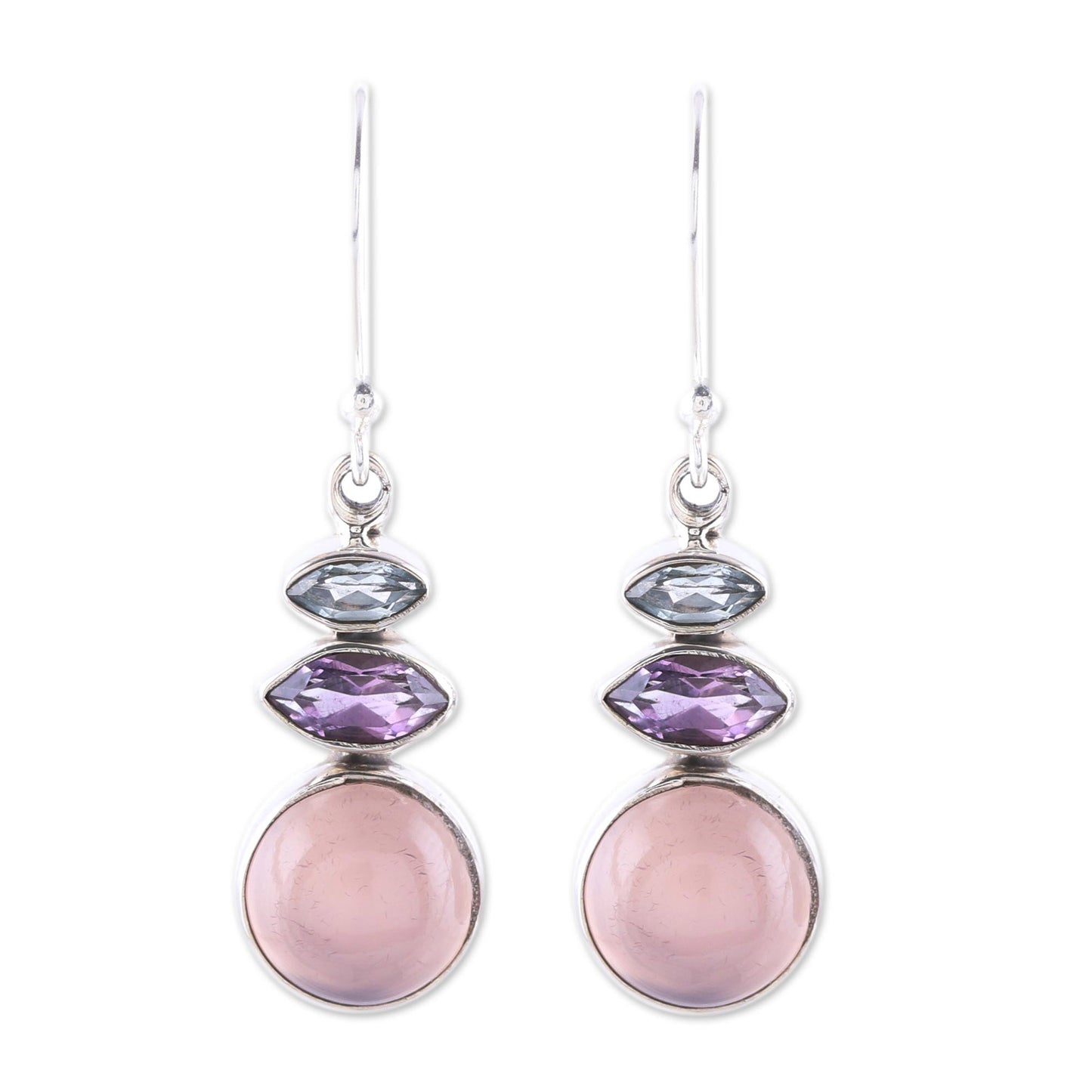 Peaceful Dazzle in Pink Multi-Gemstone Dangle Earrings in Pink from India