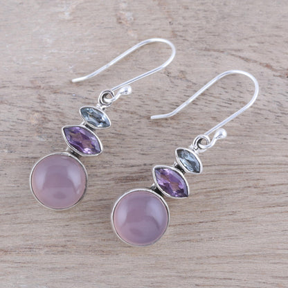 Peaceful Dazzle in Pink Multi-Gemstone Dangle Earrings in Pink from India