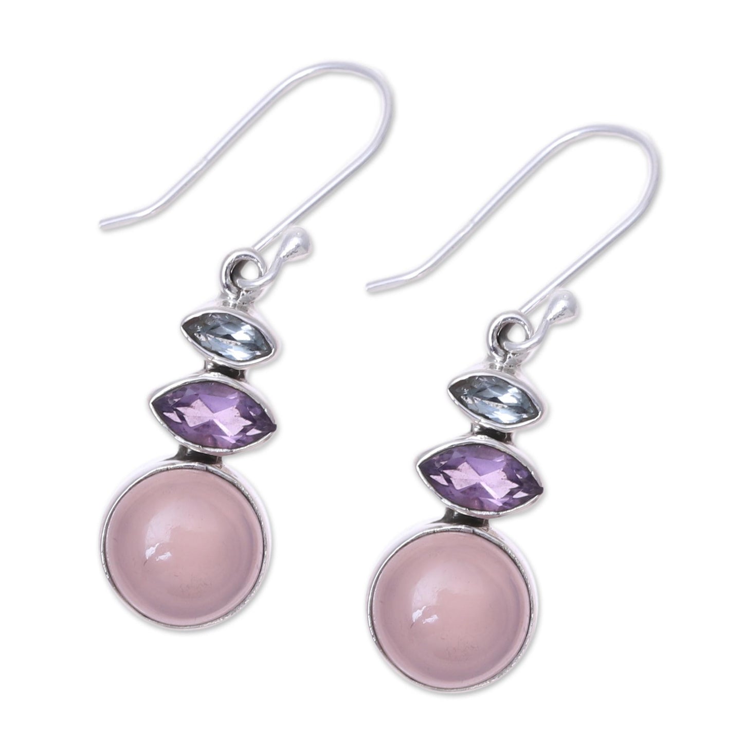 Peaceful Dazzle in Pink Multi-Gemstone Dangle Earrings in Pink from India