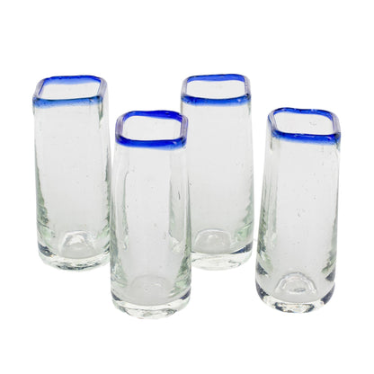 Lakeside Square-Rimmed Recycled Glass Tequila Glasses (Set of 4)