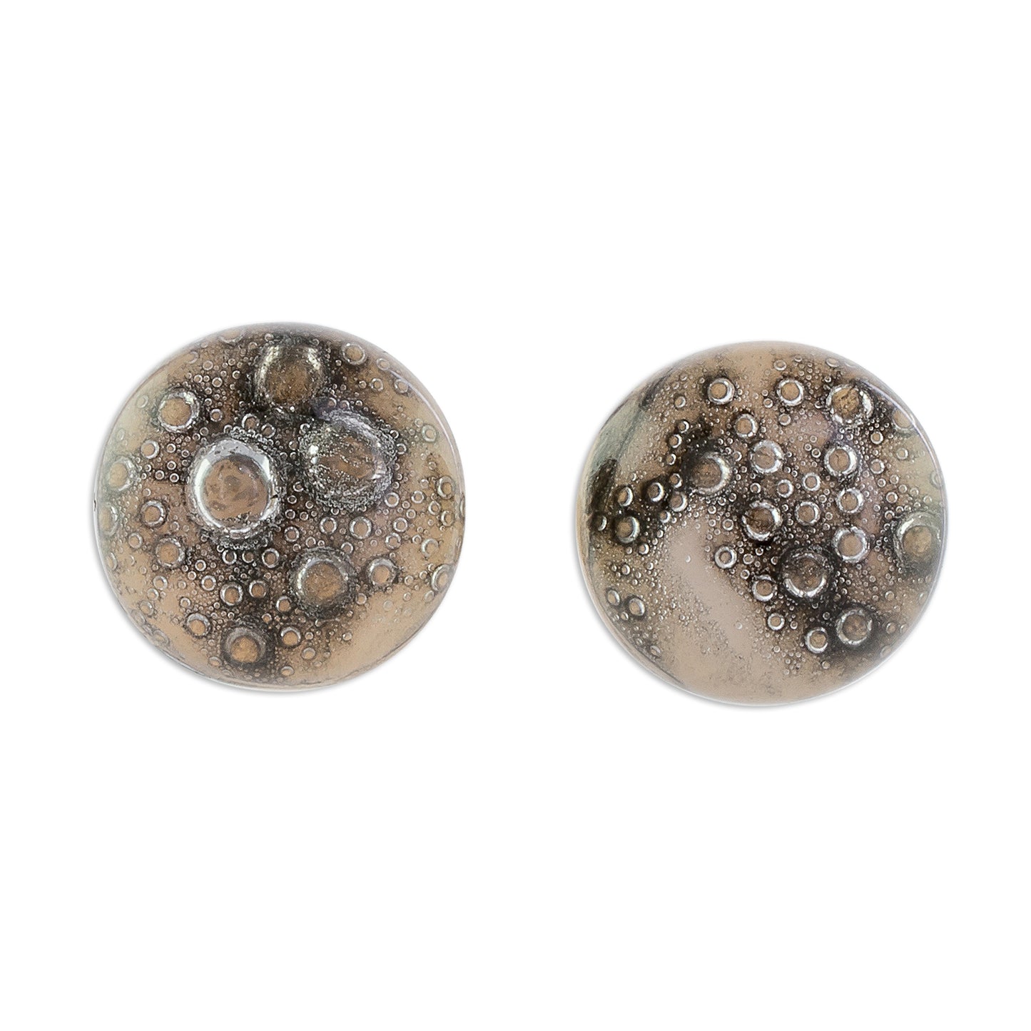 Bubble Texture in Grey Art Glass Stud Earrings in Grey from Costa Rica