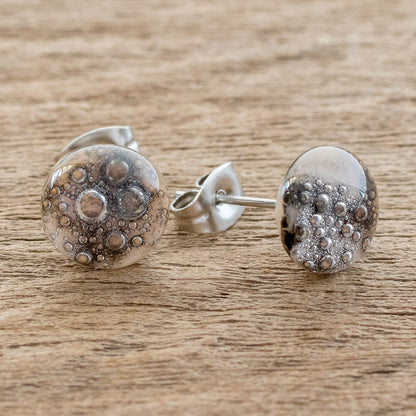 Bubble Texture in Grey Art Glass Stud Earrings in Grey from Costa Rica