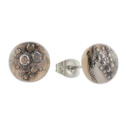 Bubble Texture in Grey Art Glass Stud Earrings in Grey from Costa Rica