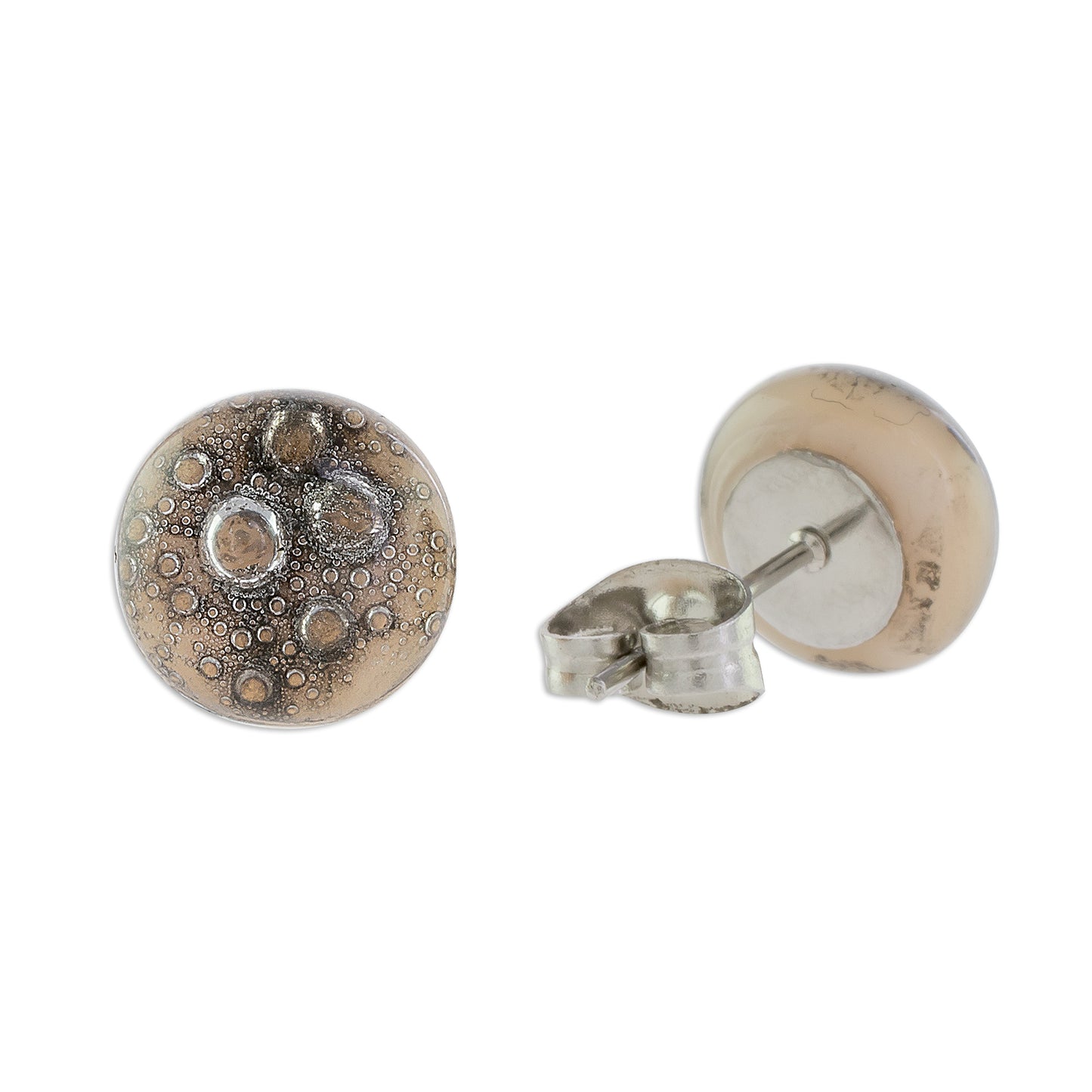 Bubble Texture in Grey Art Glass Stud Earrings in Grey from Costa Rica