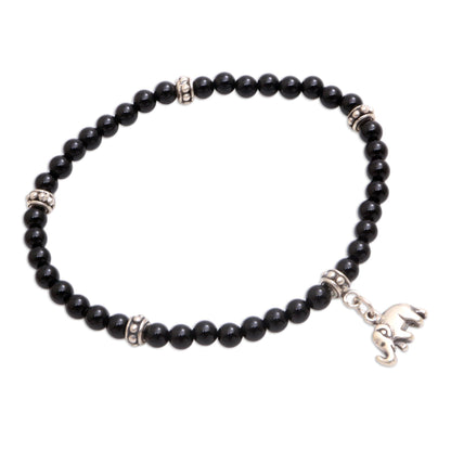 Elephant Dangle Onyx Elephant Beaded Stretch Bracelet from Bali