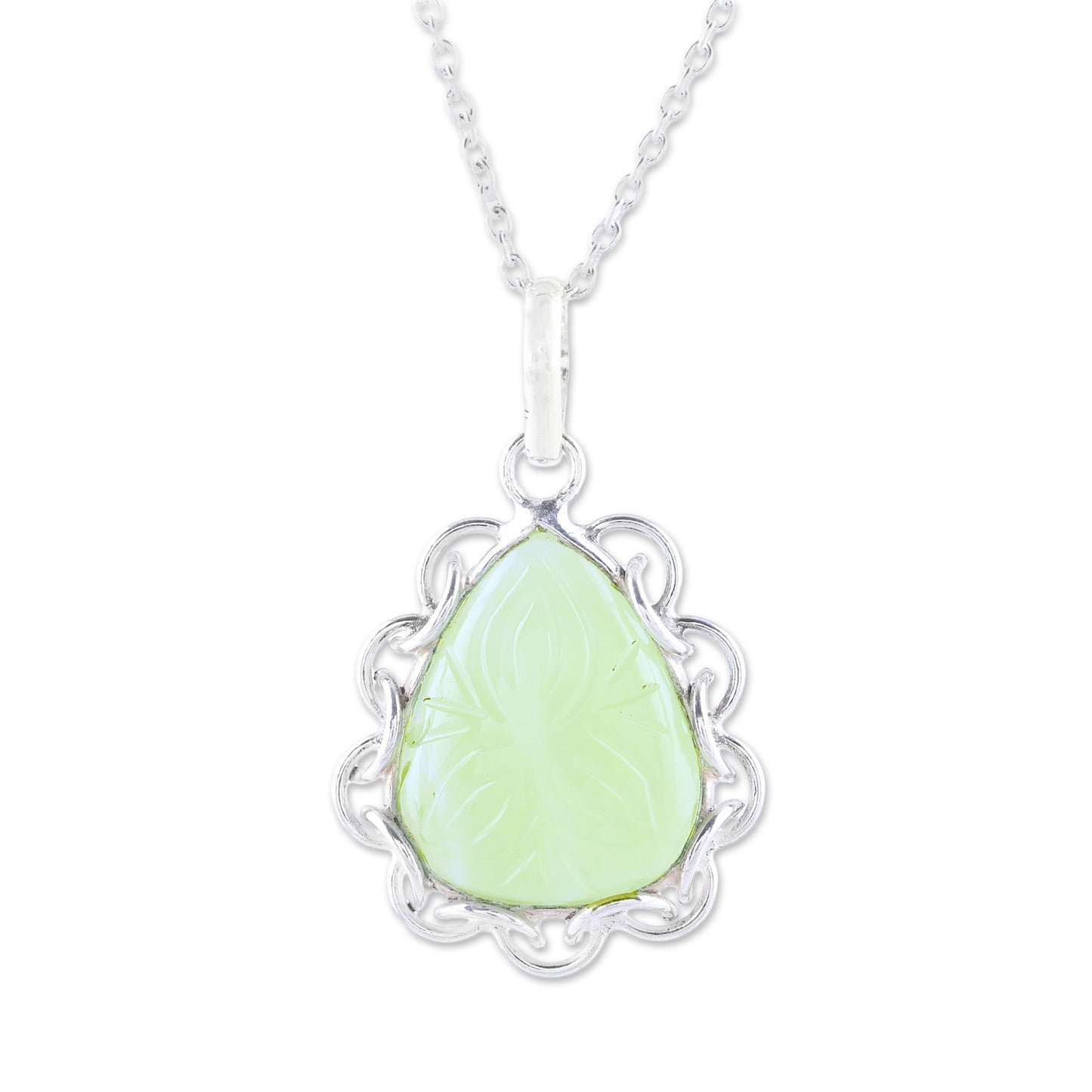 Lovely Drop Leaf Motif Chalcedony Pendant Necklace from India