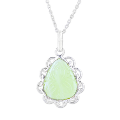 Lovely Drop Leaf Motif Chalcedony Pendant Necklace from India