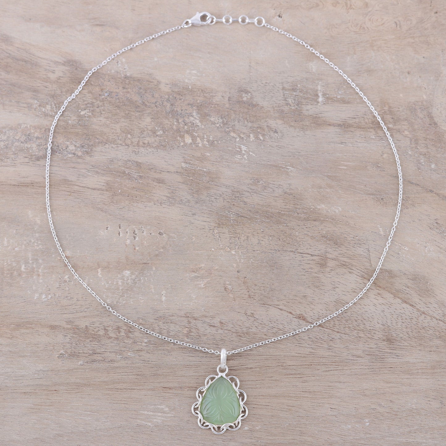 Lovely Drop Leaf Motif Chalcedony Pendant Necklace from India