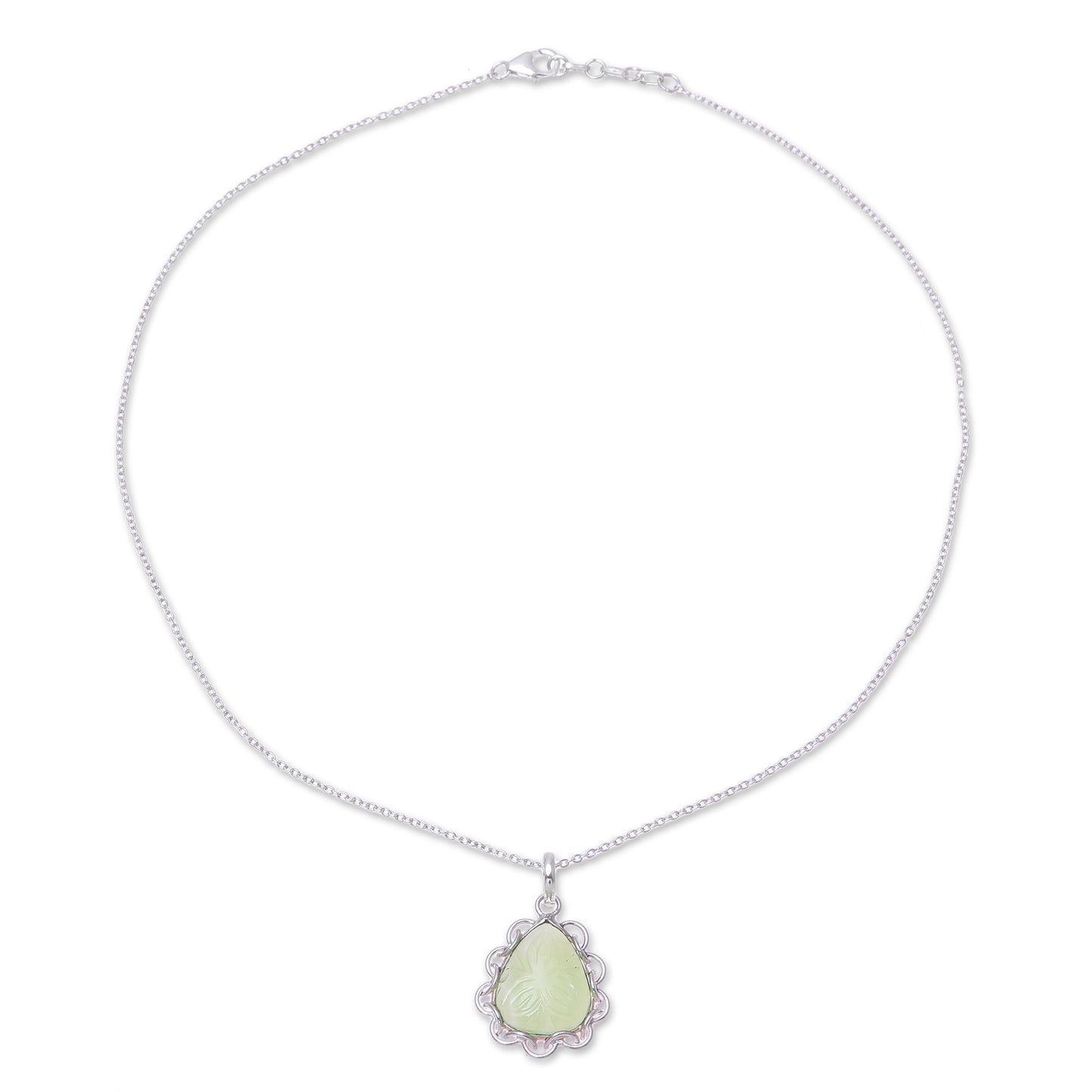 Lovely Drop Leaf Motif Chalcedony Pendant Necklace from India