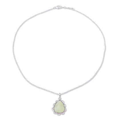 Lovely Drop Leaf Motif Chalcedony Pendant Necklace from India