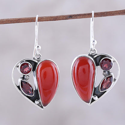 Red Hearts Carnelian and Garnet Heart Earrings from India