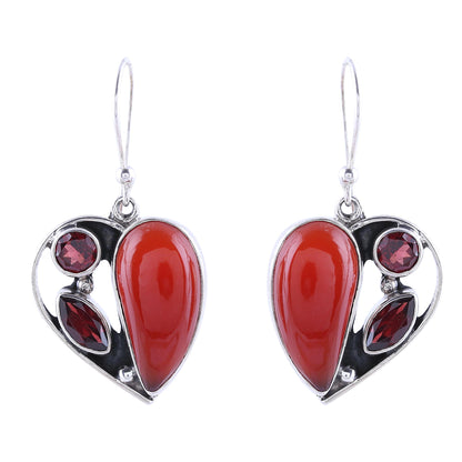 Red Hearts Carnelian and Garnet Heart Earrings from India