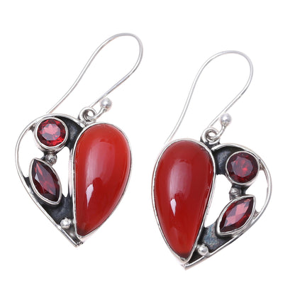 Red Hearts Carnelian and Garnet Heart Earrings from India